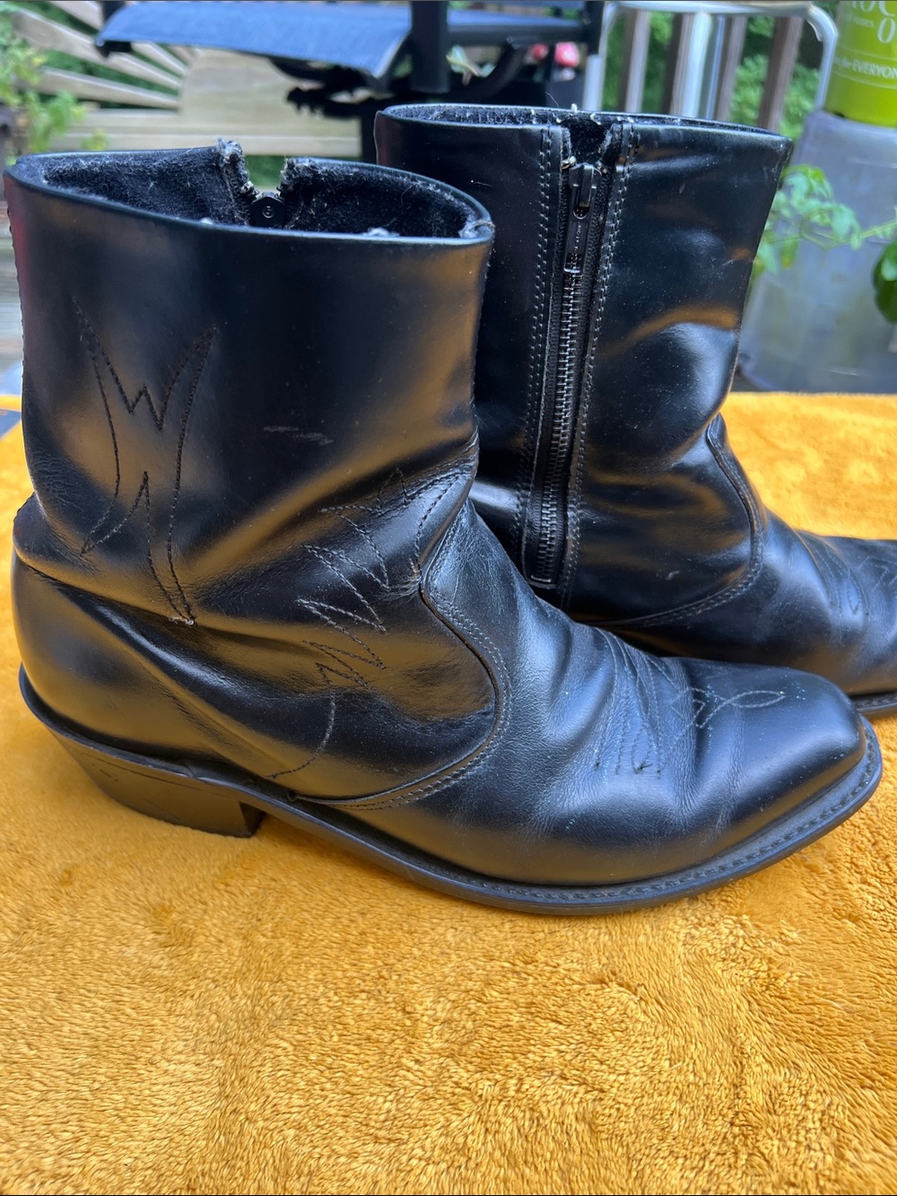 Double H Black Leather Men's Zip Cowboy Boots